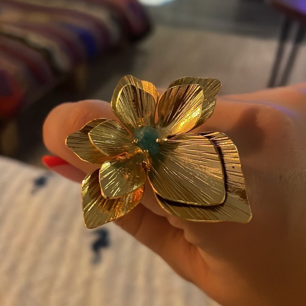 Designer ring raw Colombian emerald and 18 k gold plated